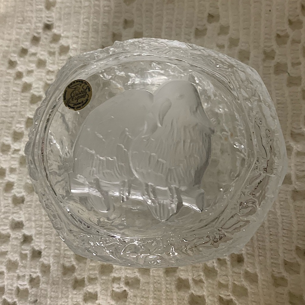 Vintage Cristal D’Arques French satin glass love birds trinket dish - Picture 1 of 7